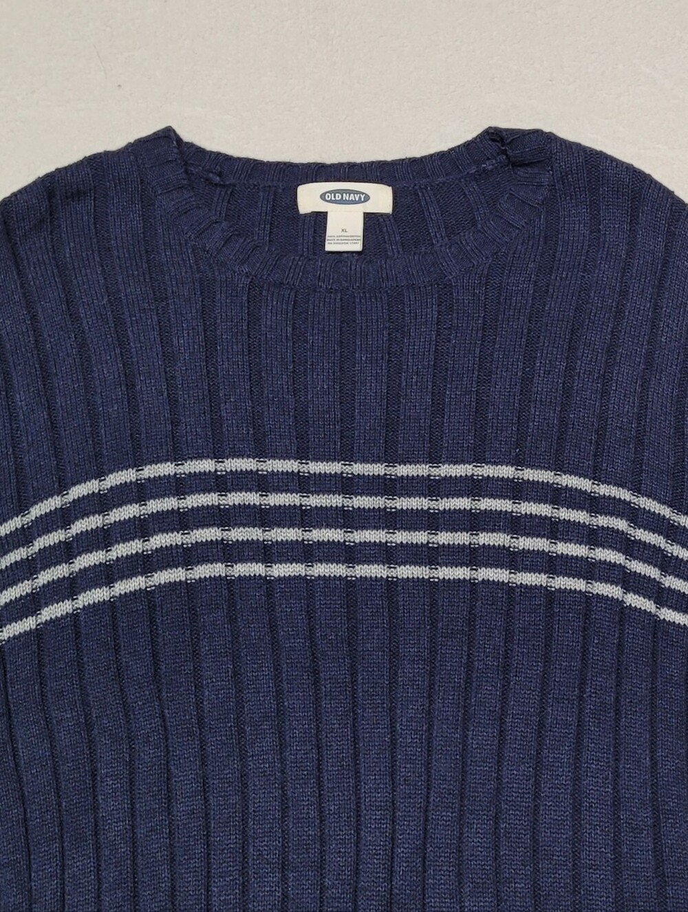 Vintage Y2K Old Navy Blue Wide Ribbed Four Stripe Crewneck Unisex Sweater XL - Picture 3 of 8